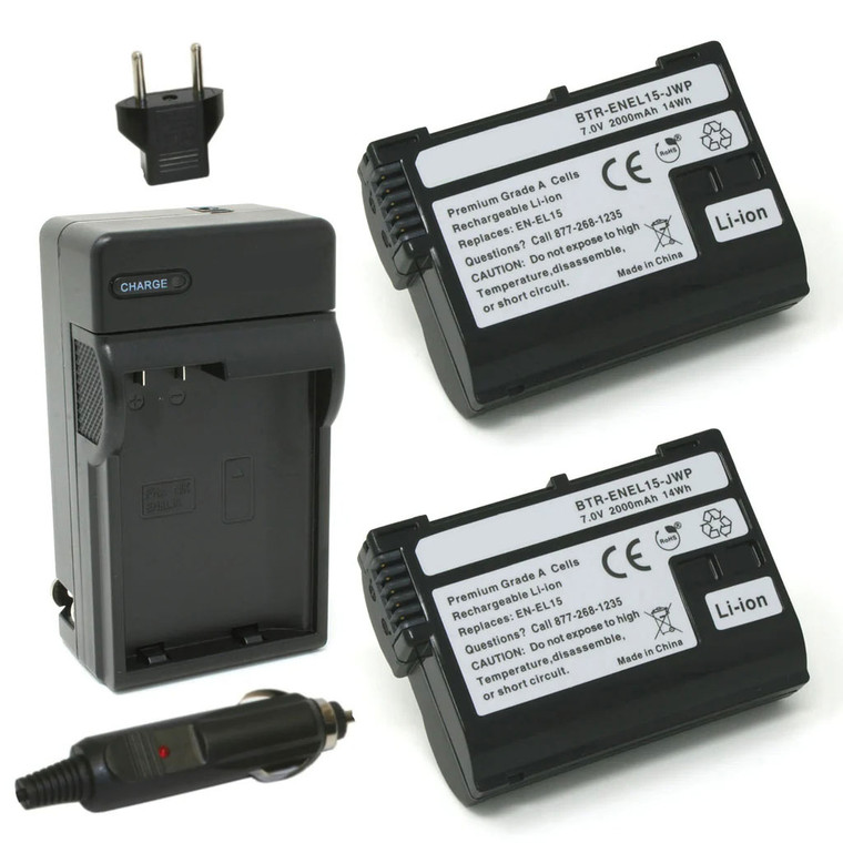 Replacement Battery Kit for Nikon Zf (2-Pack, 2000mAh) + Charger & Car Adapter