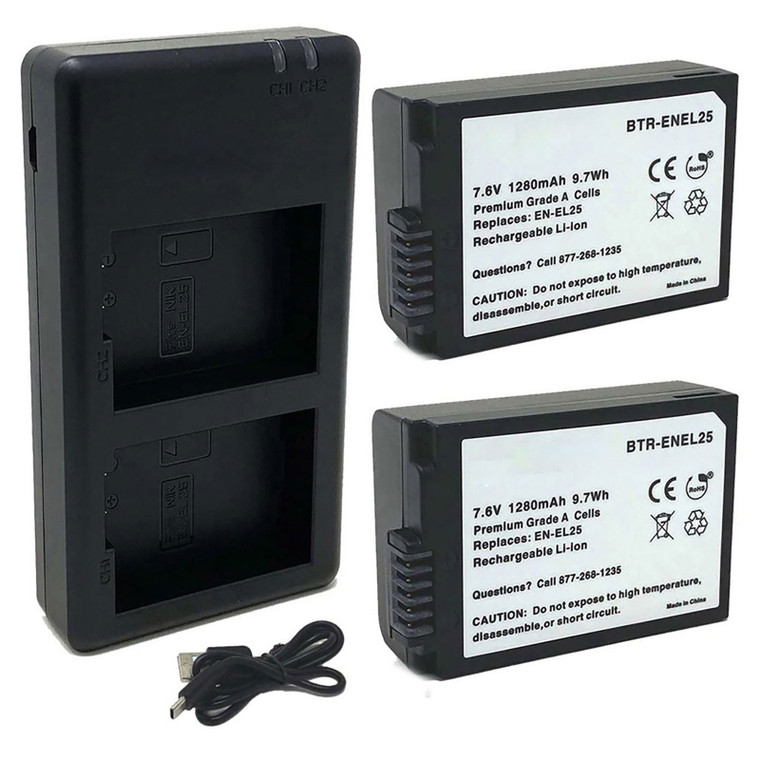Replacement Battery Kit for Nikon Zfc (2-Pack, 1280mAh) + Dual USB Charger