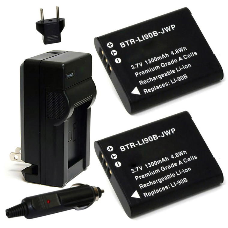 Replacement Battery Kit for Olympus Tough TG-7 (2-Pack, 1300mAh) + Charger & Car Adapter