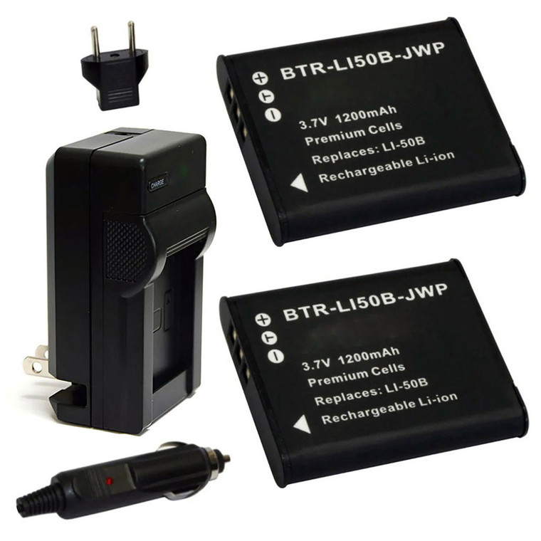 Replacement Battery Kit for Olympus Tough TG-805 (2-Pack, 1200mAh) + Charger & Car Adapter