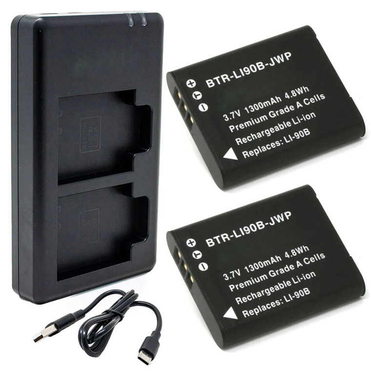 Replacement Battery Kit for Olympus Tough TG-5 (2-Pack, 1300mAh) + Dual USB Charger