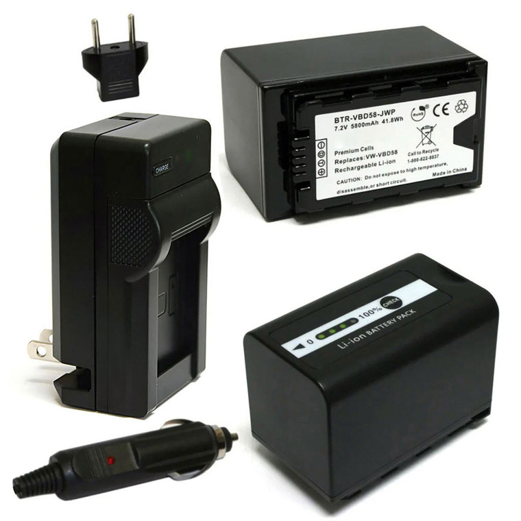 Replacement Battery Kit for Panasonic AG-HPX171 (2-Pack, 5800mAh) + Charger with EU Plug & 12V Car Adapter