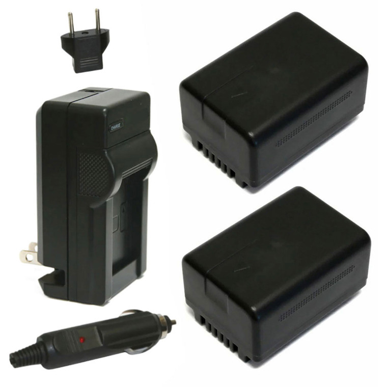 Replacement Battery Kit for Panasonic HC-VX1K (2-Pack, 1940mAh) + Charger with EU Plug & 12V Car Adapter