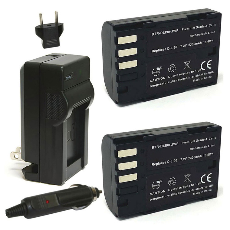 Replacement Battery Kit for Pentax K-5 IIs (2-Pack, 2300mAh) + Charger & Car Adapter