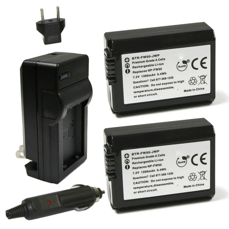 Replacement Battery Kit for Sony Alpha ILCE-7SM2 (2-Pack, 1300mAh) + Charger & Car Adapter
