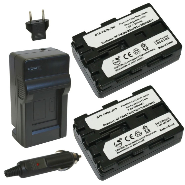 Replacement Battery Kit for Sony DCR-PC110 (2-Pack, 1700mAh) + Charger & Car Adapter
