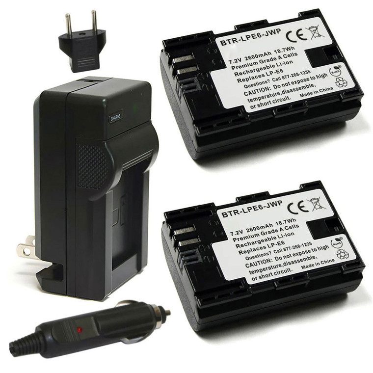 Replacement Battery Kit for Canon Blackmagic Design Pocket Cinema Camera 6K (2-Pack, 2600mAh) + Charger & Car Adapter