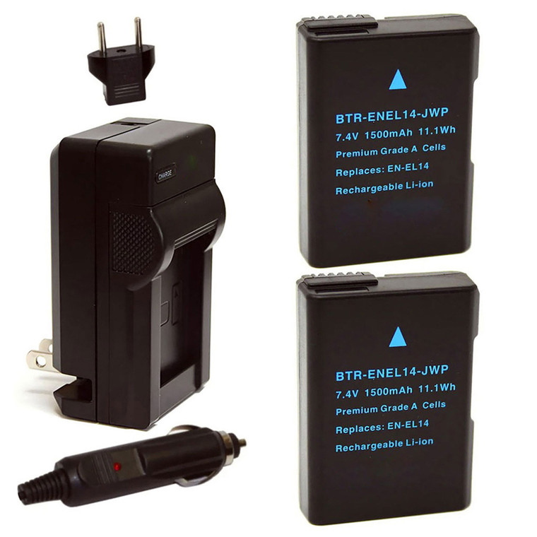Replacement Battery Kit for Nikon D5600 (2-Pack, 1500mAh) + Charger & Car Adapter