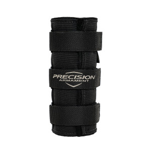 HTP Suppressor cover for the Precision Armament TiTrex® suppressor. Black Velcro strap. Front View.