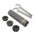 [Isometric view] X-CORE® Suppressor Body with attached XBand™ Serialized housing component,  Wrenches, Titanium  Universal Front Cap, K-Brake™ Ultracompact muzzle Brake, and the Titanium OPEN SOURCE® Direct Thread Mount