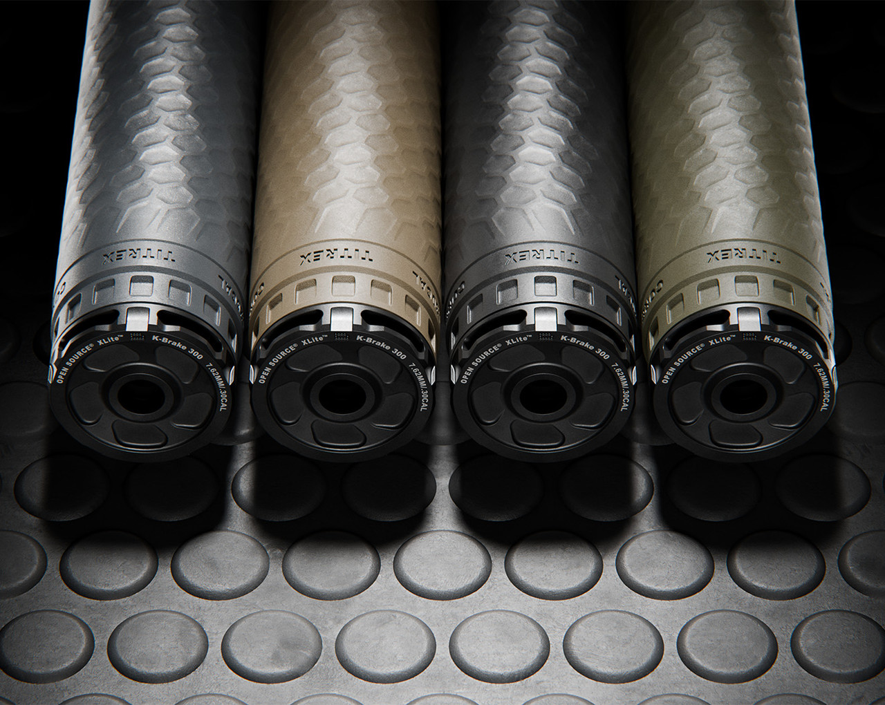 TiTrex suppressor line-up — four X-CORE finishes