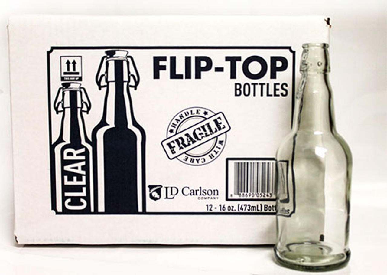 16 Oz Clear Flip-Top Bottle w/ Cap - HBYOB Home Brew Your Own Beer