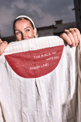 Kashesh Mahira Coat Ivory - Cream handwoven women's vest jacket featuring a glittering sequin Dubai skyline design and recycled fabric texture