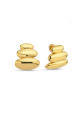 Close up of 18k gold-plated pebble stud earrings featuring soft, sculptural organic curves and a high-shine finish