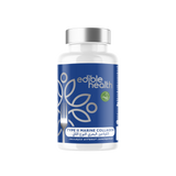 Bottle of Edible Health Hydrolysed Marine Collagen Type II capsules. High strength 1025mg serving with Vitamin C. Sustainably sourced fish collagen supplement for joint cartilage support and skin anti-aging.
