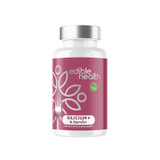 Bottle of Edible Health Silicium+ capsules containing Mesoporosil® Silica, Biotin, Vitamin C, Vitamin E, and MCT oil. High absorption daily supplement for skin elasticity, hair strength, and collagen formation.