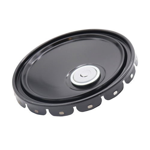 2.5-7 Gallon Black Steel Pail Lug Cover, Clear Phenolic, Rieke Fitting, UN Rated