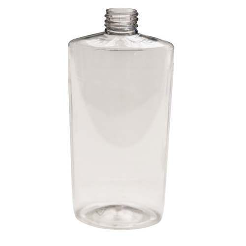 16 oz Clear PET Plastic Ribbed Oval Bottle, 28mm 28-410, 35.6 Gram, 30% PCR