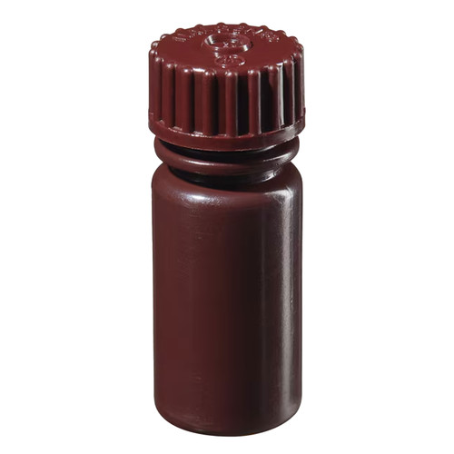 4 mL Amber HDPE Plastic Boston Round Bottle, 13-415mm, w/ PP Cap