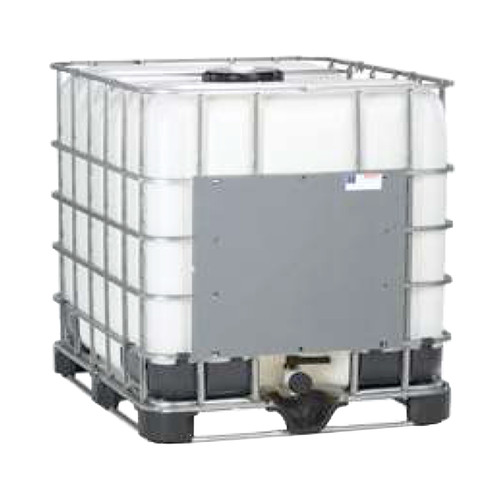 275 Gallon Remanufactured IBC Tote Natural 2" Cylinder Valve, Quick Connect, w/ Foil Seal, Viton Gasket, Land Tie, Reconditioned Steel Cage, Steel Pallet, Large Label on Front and Rear, UN Rated