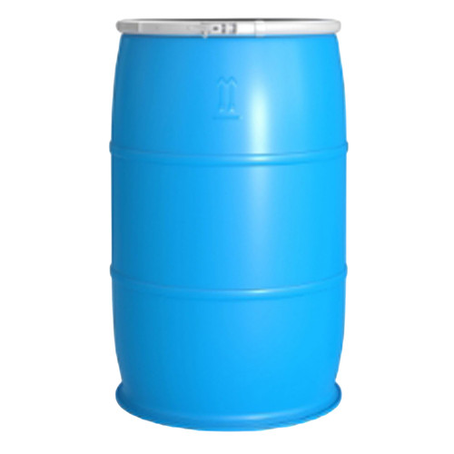 55 Gallon Blue Plastic Open Head Straight Side Drum, Black Cover, 2" & 3/4" NPS, Lever Lock Ring, Foot Ring, UN Rated