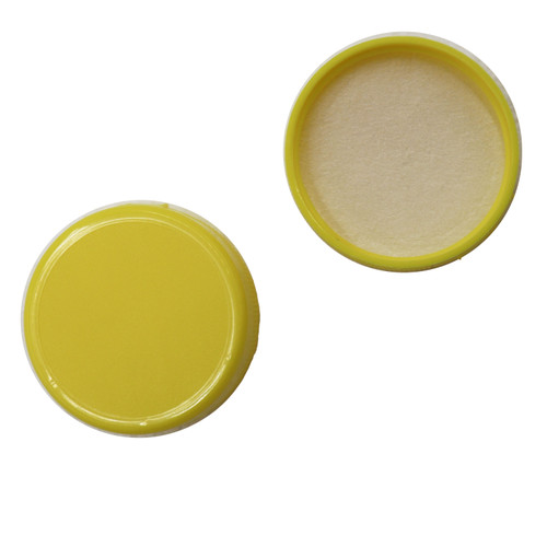 38mm 38-400 Yellow PP Plastic Snap Cap, PS22 Printed SFYP Liner, .300" Orifice