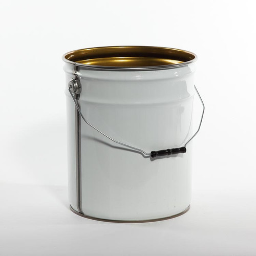 5 Gallon White Steel Open Head Pail, 3.5 Double Bead, Clear Phenolic Lining, CWL. Roll Coat