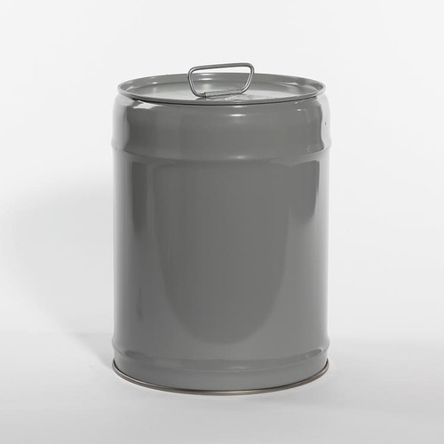 5 Gallon Gray Steel Tight Head Pail, Clear Phenolic Lining, 2" & 3/4" Rieke Fitting, UN Rated