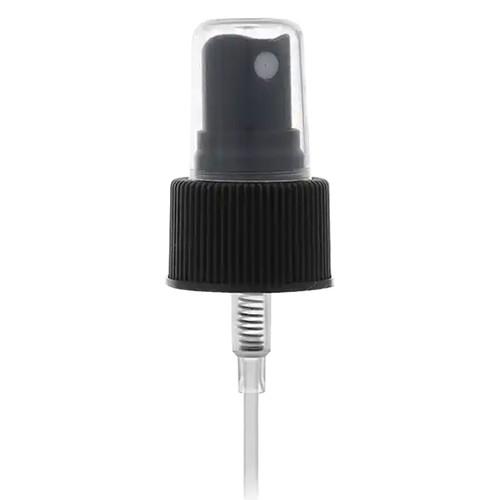 24mm 24-410 Black PP Fine Mist Sprayer, Clear PP Plastic Hood, 7 11/16" Dip Tube