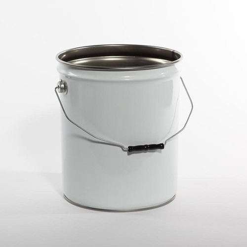 5 Gallon White Steel Open Head Pail, 3" Double Bead, CWL, Rust Inhibited Lining, UN Rated