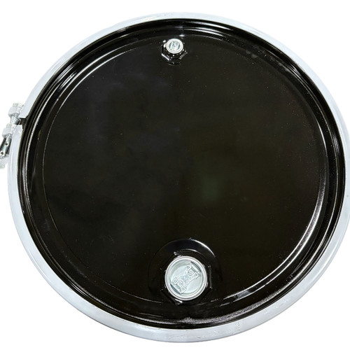 55 Gallon Black Steel Open Head Drum, Clear Phenolic Lining, Black Cover 2" & 3/4" Tri-Sure, Bolt Ring, EPDM Gasket, UN Rated