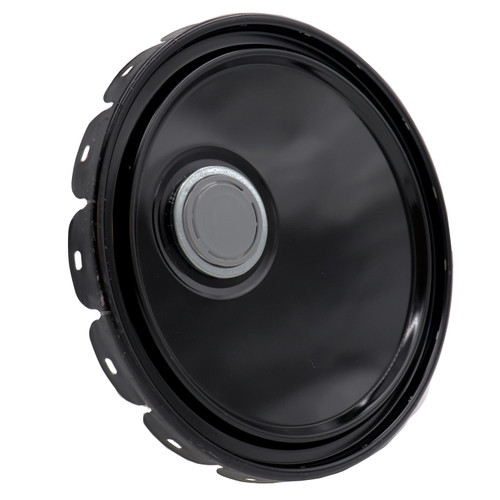 2.5-7 Gallon Black Steel Pail Cover, Gold Phenolic Lining, Rieke Fitting, Flow In Gasket, UN Rated