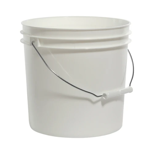 2 Gallon White HDPE Open Head Pail, Metal Handle