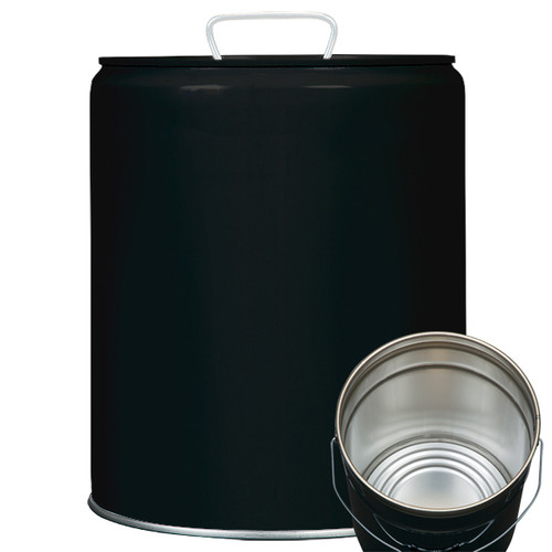 5 Gallon Black Steel Tight Head Pail, Rust Inhibited Lining, 2" & 3/4" Zinc Fittings, Black Buna Gasket, UN Rated