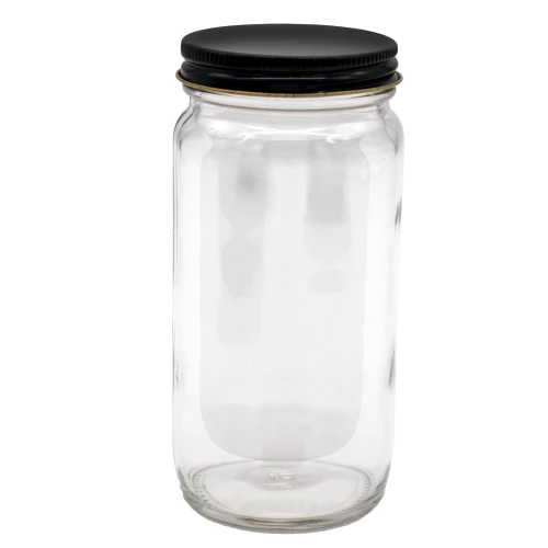 8 oz Flint Glass AC Jar, 58mm 58-400 with Black Cap