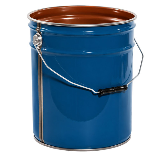 5 Gallon Chevron Blue Steel Open Head Pail, 3.5" Double Bead, CWL, Red Phenolic Lining, UN Rated