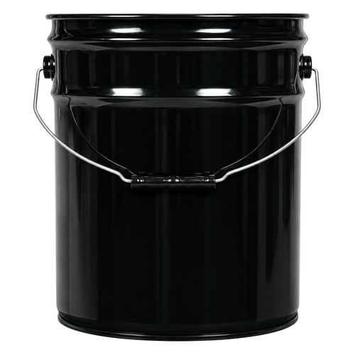 5 Gallon Black Steel Open Head Pail, 3" Double Bead, Clear Phenolic Lining, UN Rated
