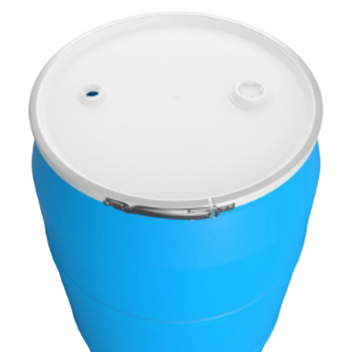 58 Gallon Blue Plastic Open Head Drum, Natural Cover, 2" & 3/4" NPS Lever Lock Ring, UN Rated