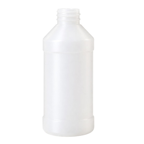 10 oz Natural HDPE Plastic Modern Round Bottle. 38mm 28-410, Regular Wall, 26 Gram