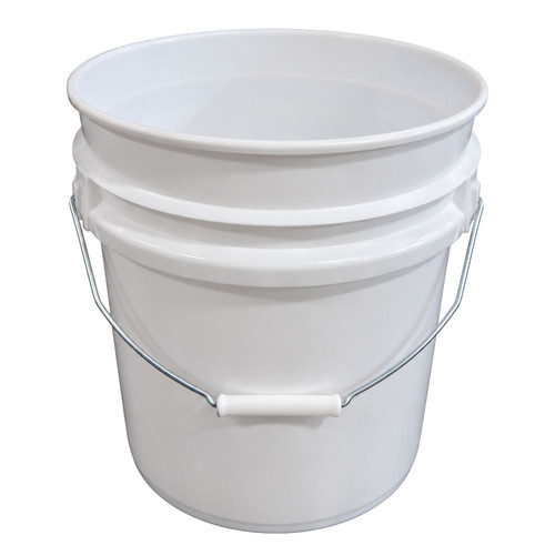 5 Gallon White HDPE Plastic Open Head Pail, Gold CWL, Metal Bail, Plastic Grip, UN Rated