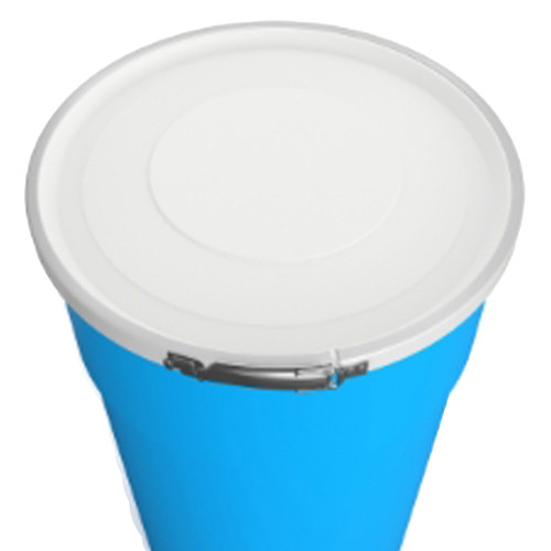 12 Gallon Blue Plastic Open Head Nestable Drum, Plain Cover, Lever Lock Ring, UN Rated