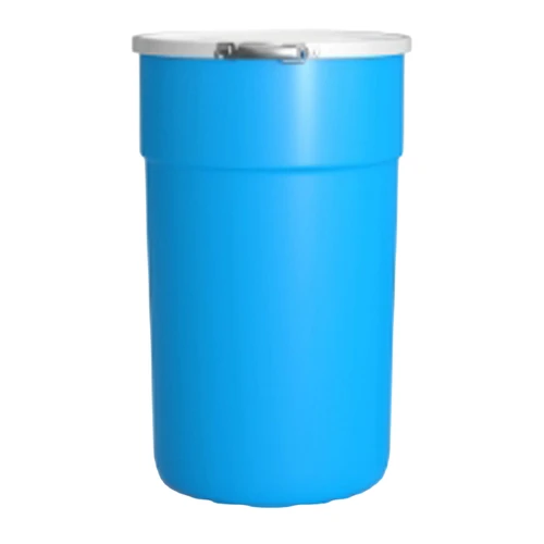 12 Gallon Blue Plastic Open Head Nestable Drum, Plain Cover, Lever Lock Ring, UN Rated