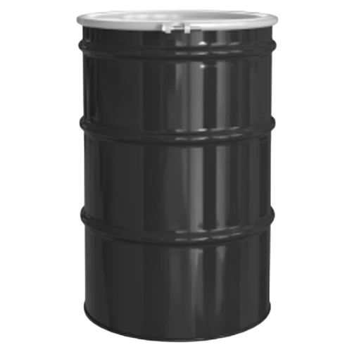 55 Gallon Black Steel Open Head Drum, White Cover, Low Density Gasket, UN Rated