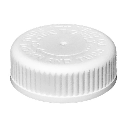 33mm 33-400 White PP Plastic Child Resistant Cap, FSM 1.020 Plain Liner, Push Down & Turn