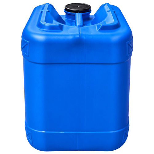 6 Gallon Blue HDPE Plastic Square Tight Head Pail, 2" Internal Buttress, Plain Black Dust Cover, UN Rated