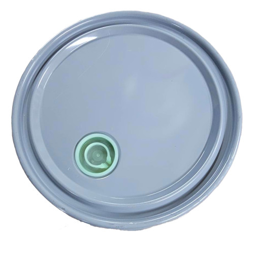 3.5-5 Gallon Gray Steel Lug Pail Cover, Gold Phenolic Lining, 24 Gauge, Tint Plug, Flow In Gasket