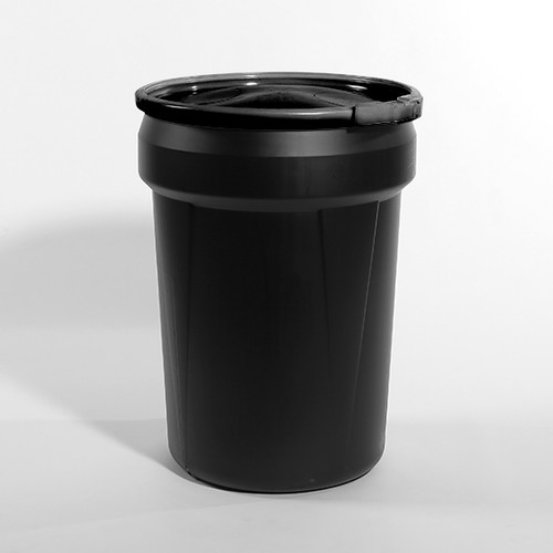30 Gallon Black Plastic Open Head Drum, w/ Black Cover, Lever Lock Ring, UN Rated