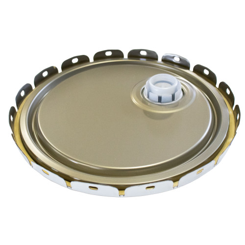 2.5-7-Gallon White Steel Lug Cover, Rust Inhibited Lining, Self Vent, Rieke Spout, 24 Gauge, UN Rated