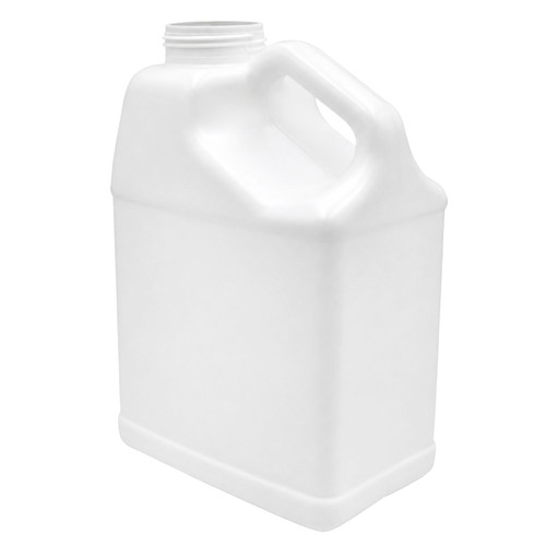 128 oz White HDPE Plastic Slant Handle F-Style Bottle, 63mm 63-485, 4x1, 140 Gram