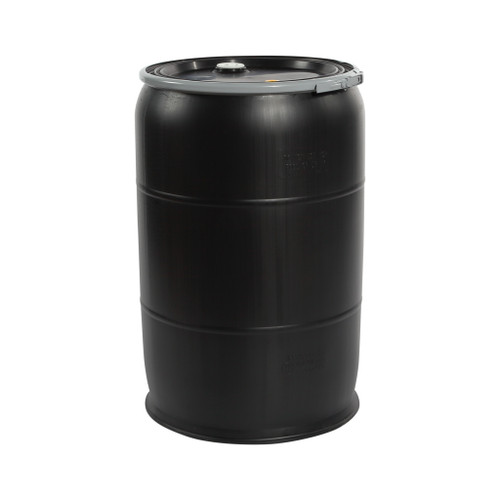 55 Gallon Black HDPE PCR Plastic Open Head Drum w/ 2" and 3/4" Fittings, Lever Lock Ring, UN Rated